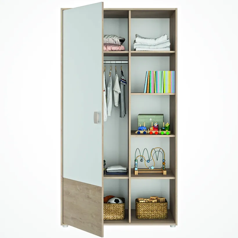 Armoire 1 porte Emma - chêne blond et blanc