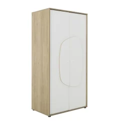 Armoire 2 portes - Basile - Châtaignier naturel et Blanc