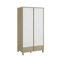 Armoire 2 portes en chêne blond et blanc Achille