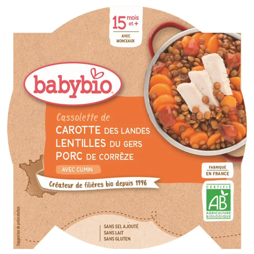 Assiette Cassolette de carotte, lentilles et porc