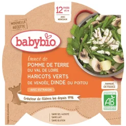 Assiette haricots verts, pomme de terre et dinde à l'estragon