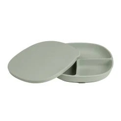 Assiette silicone compartimentée avec ventouse et couvercle sage