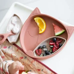 Assiette ventousée en silicone avec compartiments amovibles Renard