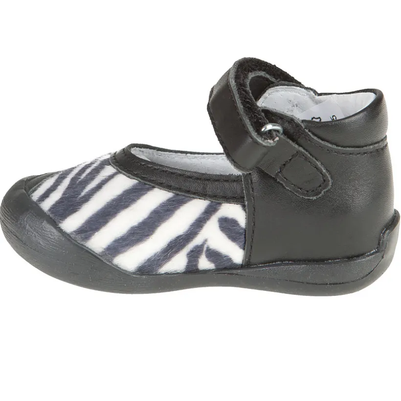Babies noires en cuir avec empiècement zébré effet fourrure