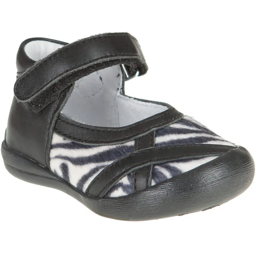 Babies noires en cuir avec empiècement zébré effet fourrure