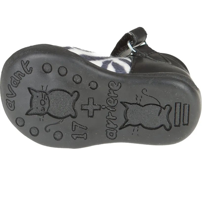 Babies noires en cuir avec empiècement zébré effet fourrure