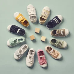 Babies rayées en toile avec nœud et lanière élastiquée pour bébé fille