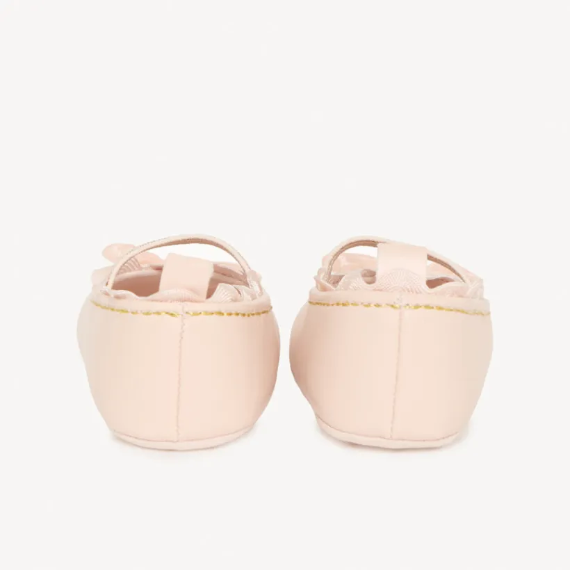 Babies rose clair avec nœuds en tulle pour bébé fille
