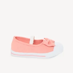 Babies rose clair en toile avec nœud et lanière élastiquée pour fille