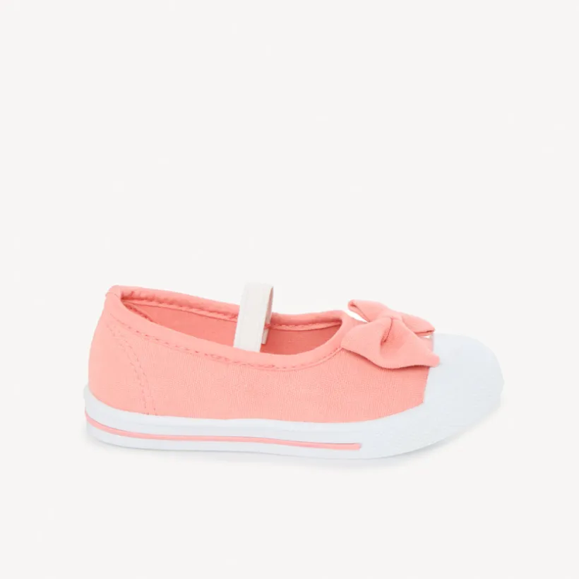 Babies rose clair en toile avec nœud et lanière élastiquée pour fille