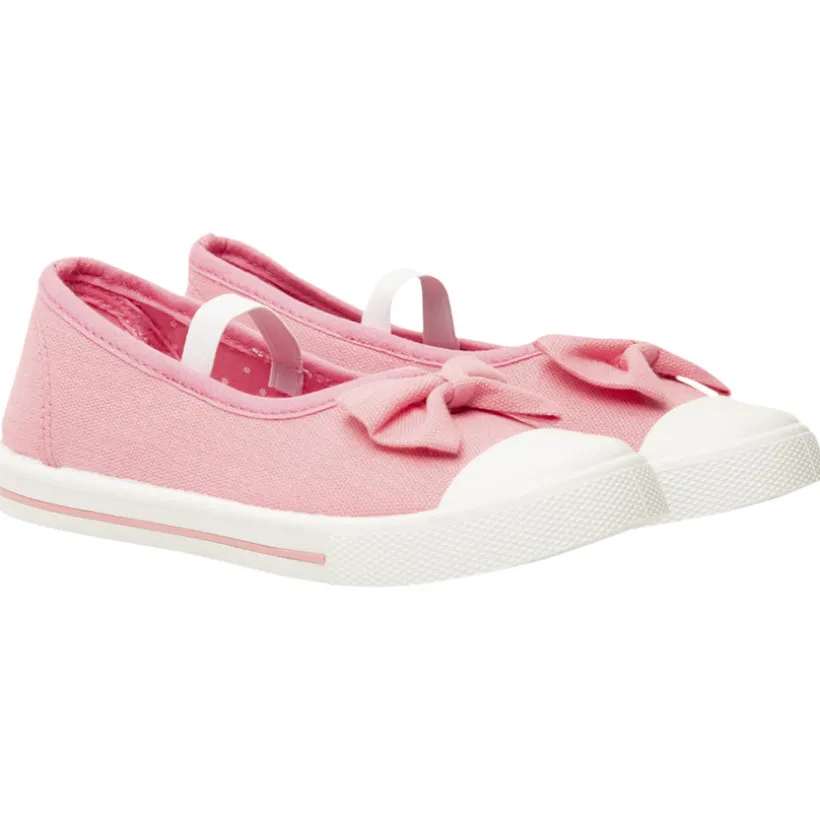 Babies roses en toile avec nœud et lanière élastiquée pour fille