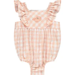 Barboteuse à carreaux vichy et patch baleine pour bébé fille