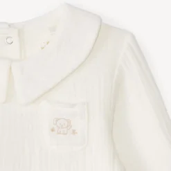 Barboteuse effet 2-en-1 en gaze de coton broderie éléphant pour bébé garçon