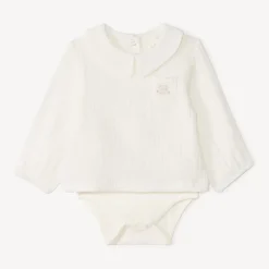 Barboteuse effet 2-en-1 en gaze de coton broderie éléphant pour bébé garçon