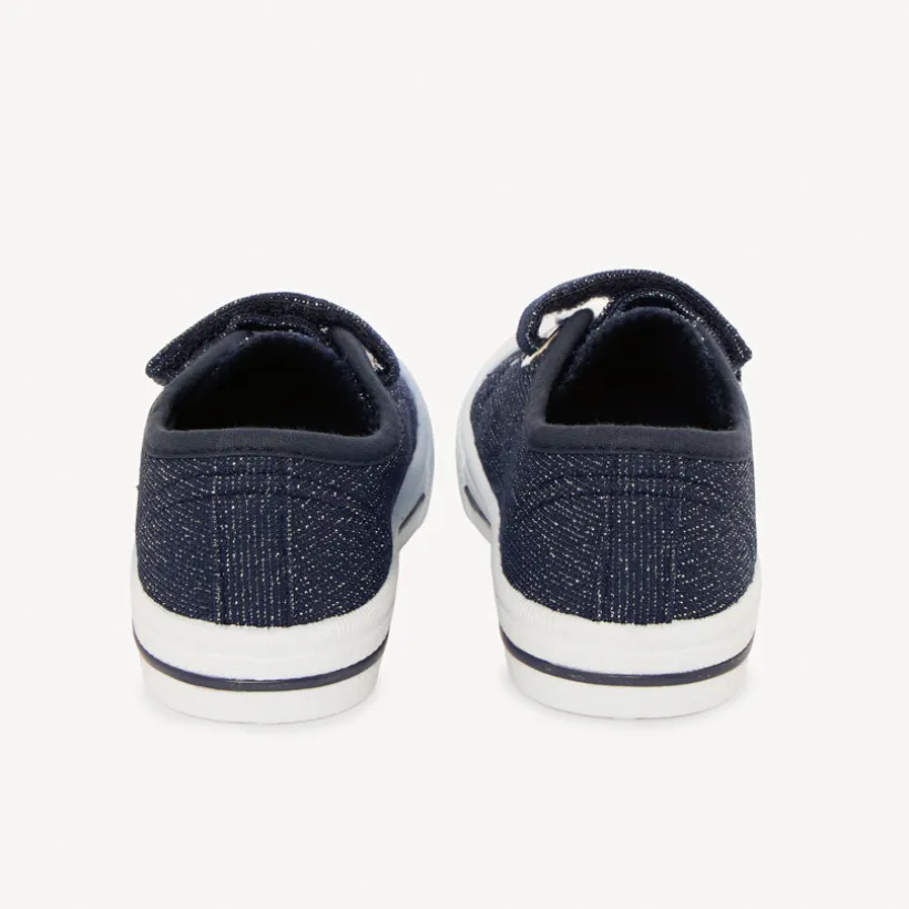 Baskets basses bleu pailletées à scratch et lacets pour fille