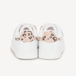 Baskets basses à lacets élastiques + velcros et arrière léopard pour bébé fille