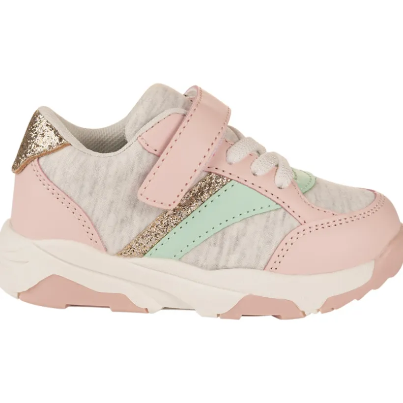 Baskets de sport gris chiné à lacets et velcro pour bébé fille