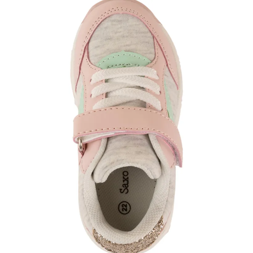 Baskets de sport gris chiné à lacets et velcro pour bébé fille
