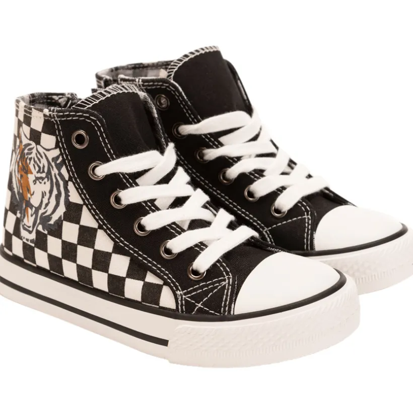 Baskets montantes en toile damier avec zip pour garçon