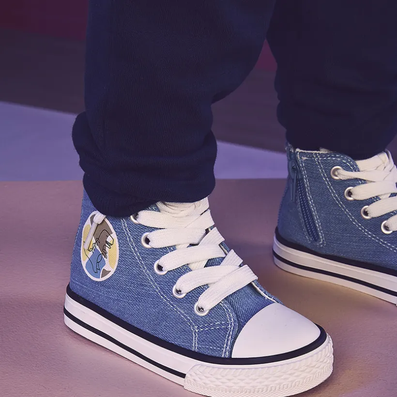 Baskets montantes en toile effet jean avec zip pour bébé garçon