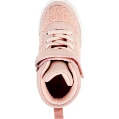 Baskets montantes à moumoutte rose avec lacets et velcros pour fille