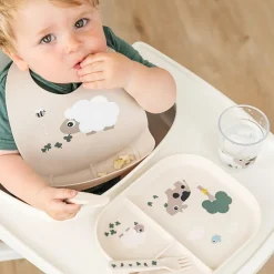 Bavoir en silicone avec poche Sheepy sable