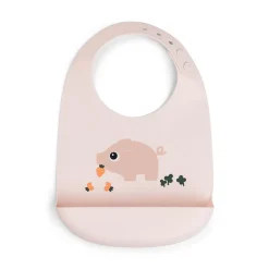 Bavoir en silicone avec poche Pigee rose