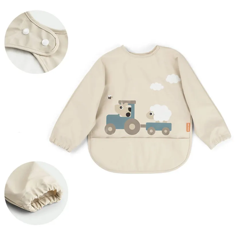Bavoir imperméable à manches avec poche Tiny Farm Sable