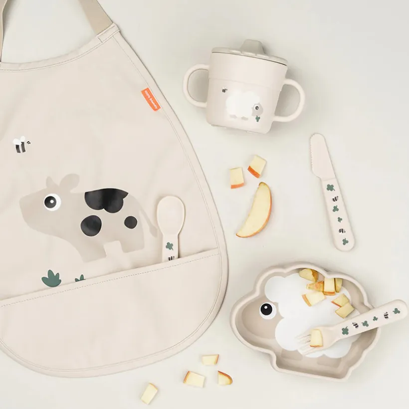 Bavoir élastique avec poche Tiny Farm sable