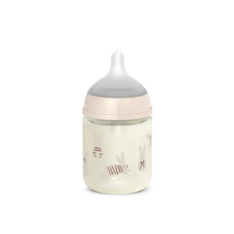 Biberon en verre avec tétine physiologique SX Pro S 120ml Wonderland lapins roses