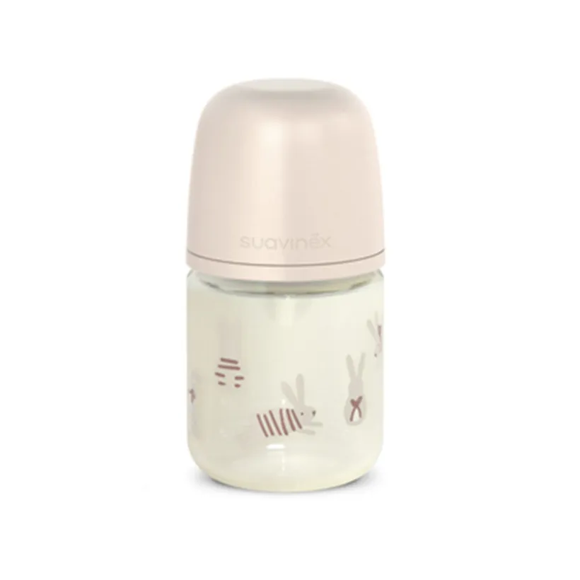 Biberon en verre avec tétine physiologique SX Pro S 120ml Wonderland lapins roses