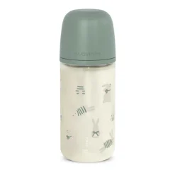 Biberon en verre avec tétine symétrique SX Pro M 240ml Lapins verts