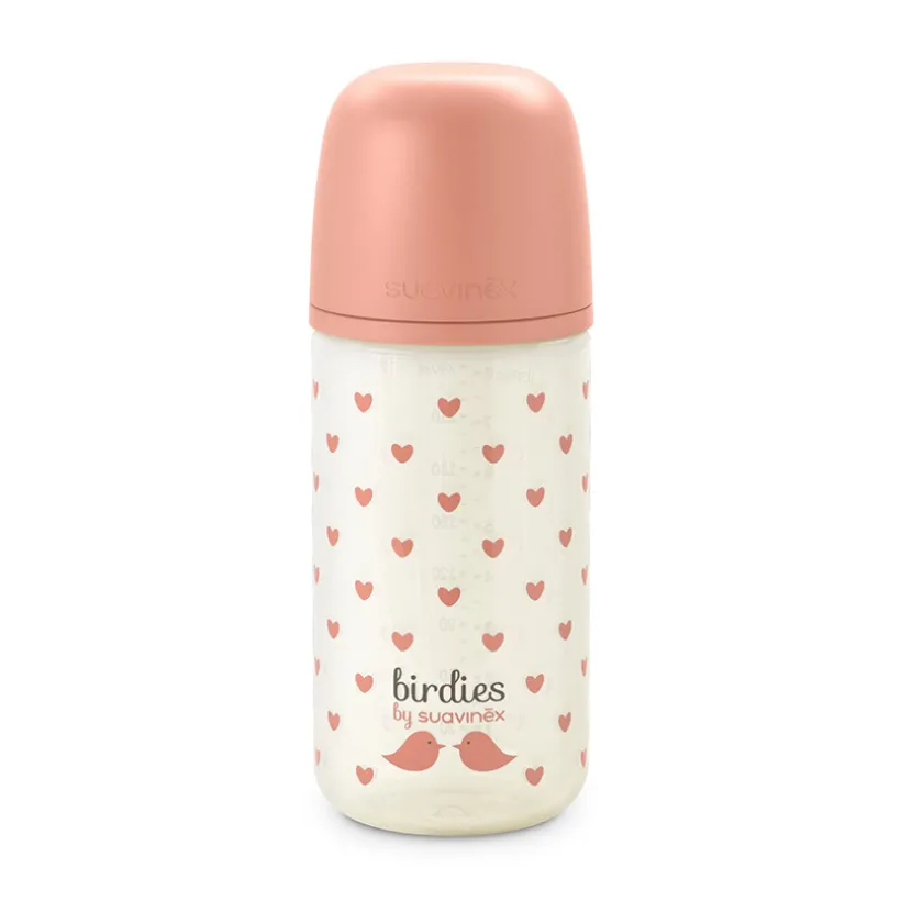 Biberon en verre 240ml avec tétine SX Pro S Birdies rose