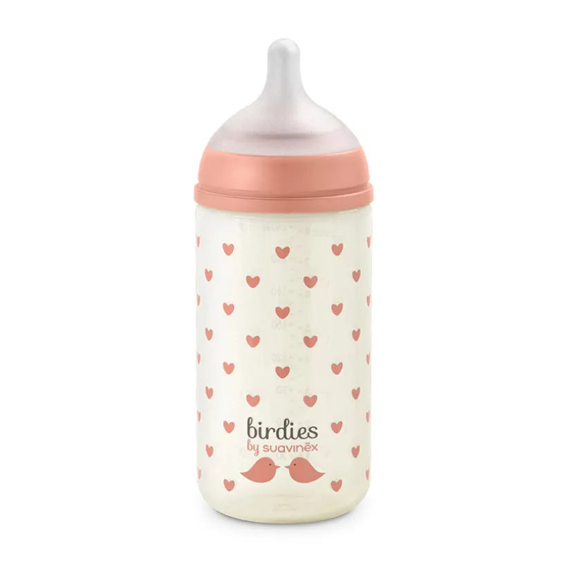 Biberon en verre 240ml avec tétine SX Pro S Birdies rose