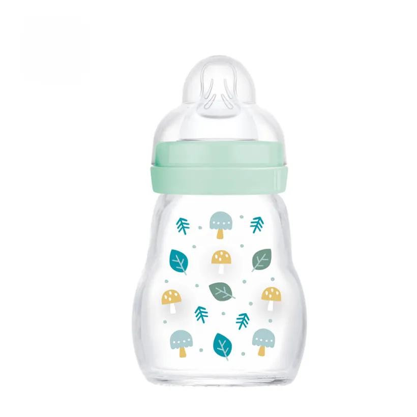 Biberon en verre 0/6 mois 170ml - Tétine débit 1 - Bleu