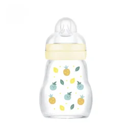 Biberon en verre tétine débit 1 0-6 mois 170 ml – Blanc