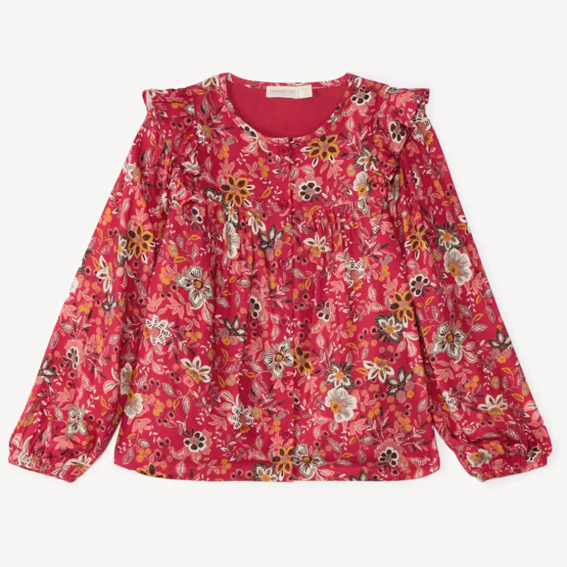 Blouse manches longues imprimé fleuri pour fille
