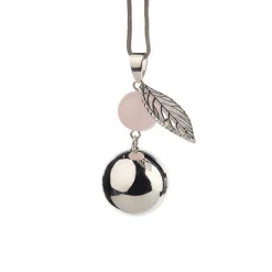 Bola de grossesse avec feuille et perle rosée silver
