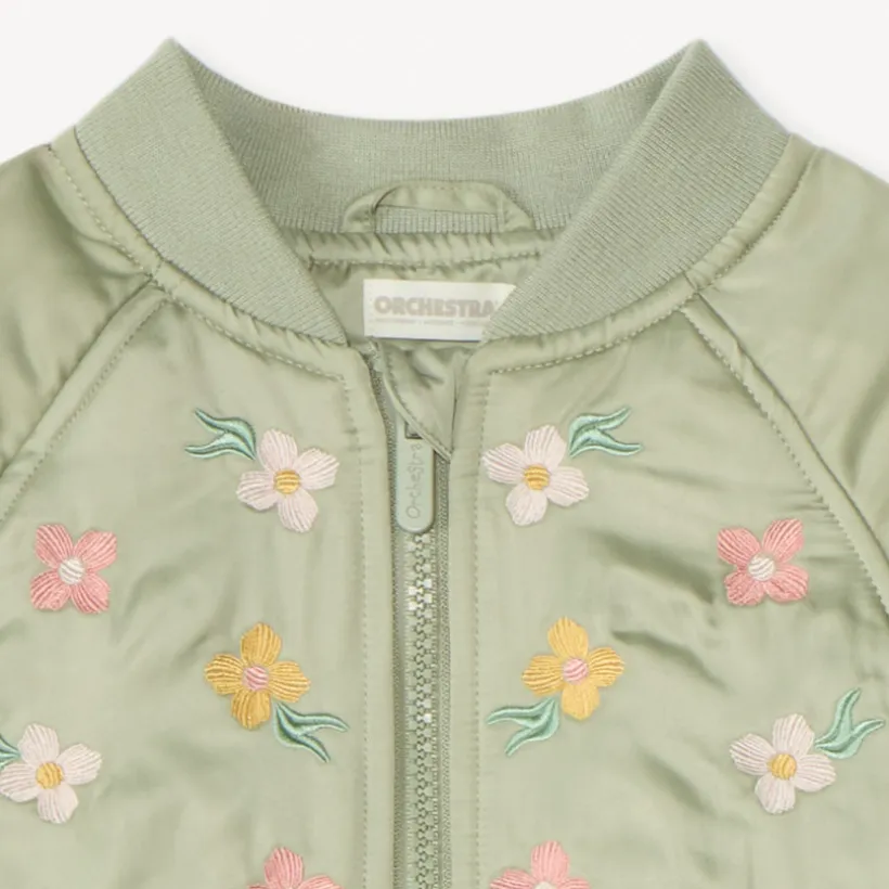 Bomber en toile satinée avec détails brodés pour fille