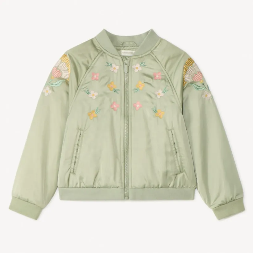 Bomber en toile satinée avec détails brodés pour fille