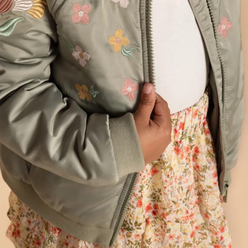Bomber en toile satinée avec détails brodés pour fille