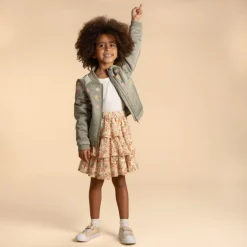 Bomber en toile satinée avec détails brodés pour fille