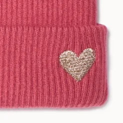 Bonnet côtelé effet color block à cœur brodé pour fille