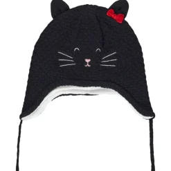 Bonnet en tricot avec doublure en sherpa broderies chat et noeud fantaisie pour bébé fille