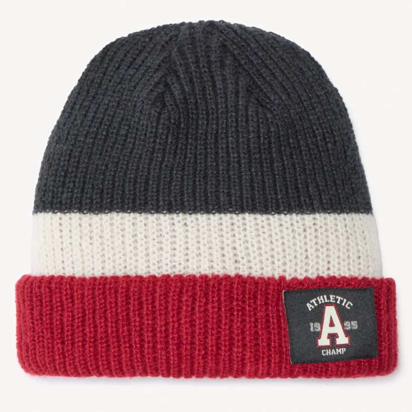 Bonnet en tricot côte avec patch fantaisie pour garçon