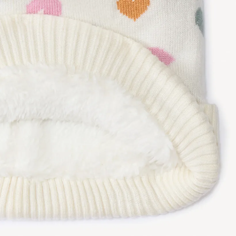Bonnet en tricot doublé en sherpa imprimé fantaisie pour fille