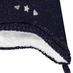 Bonnet en tricot point mousse avec pompon et broderies pour bébé fille