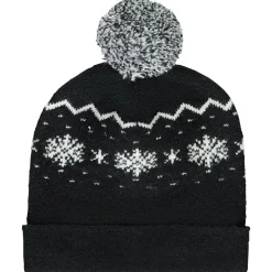 Bonnet fantaisie en tricot avec motifs flocon et pompon