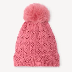 Bonnet à pompon en tricot ajouré pour bébé fille