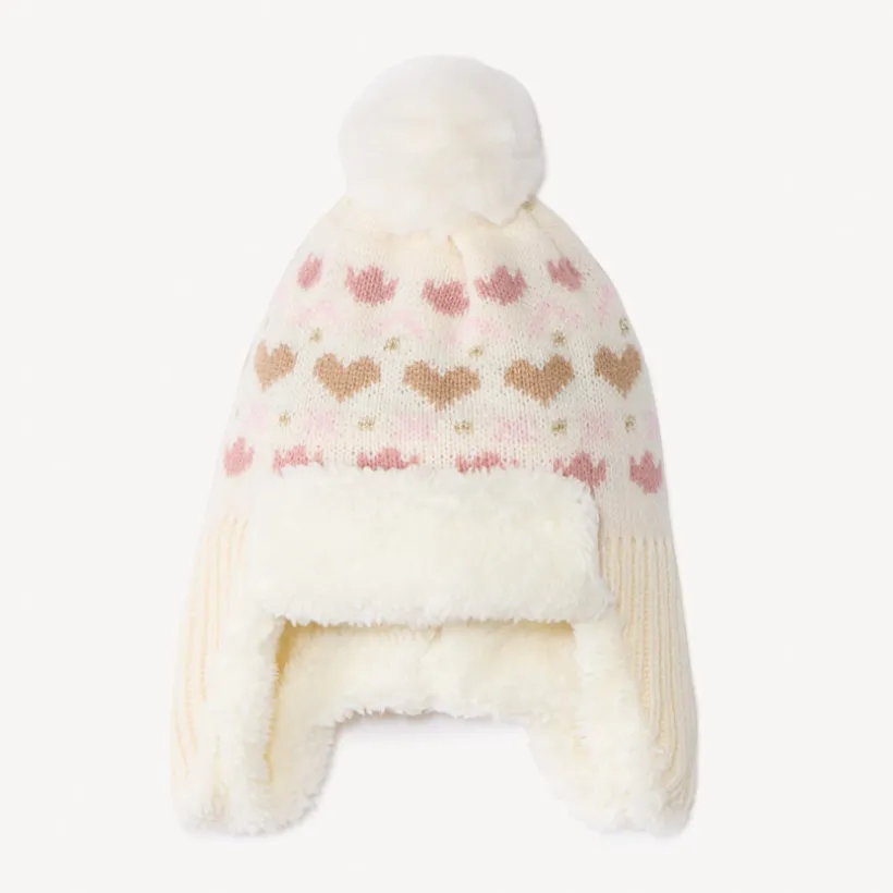 Bonnet péruvien en tricot doublé sherpa pour bébé fille